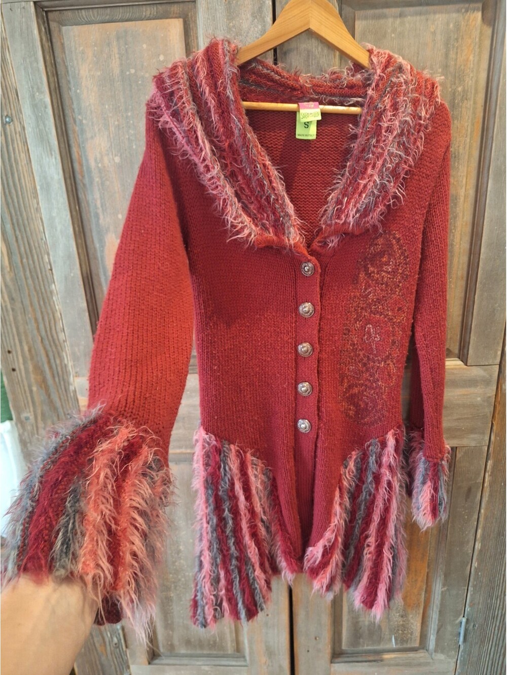 Save the Queen Womens Burgundy Wool Knit Sweater Cardigan Size S/M Bohemian ❤️😍